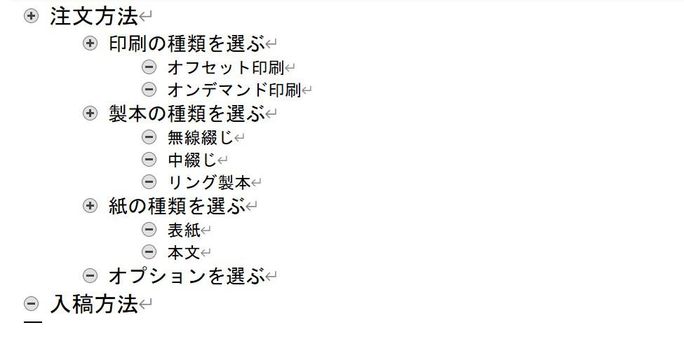 アウトラインのレベル2、レベル3を入力していきましょう